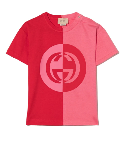 Gucci Babies' Interlocking G Colour-block T-shirt In Red