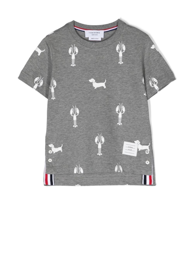 Thom Browne Motif-print Cotton T-shirt In Gray