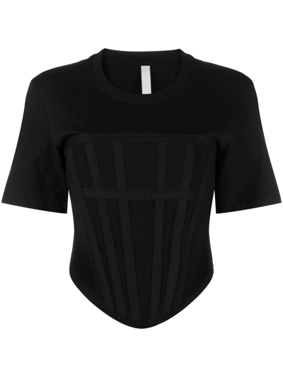 Dion Lee Ribbed Corset Detail Crewneck Short Sleeve T-shirt In Black