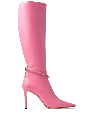 Jimmy Choo Dreece High Heels Boots In Rose-pink Leather In Candy Pink