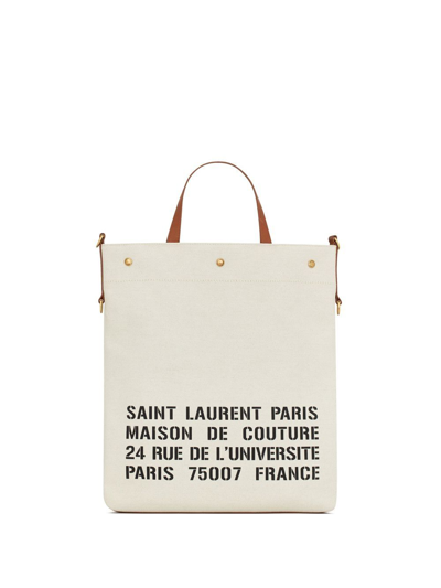 Saint Laurent Stencil-logo Canvas Tote Bag In Beige,brown