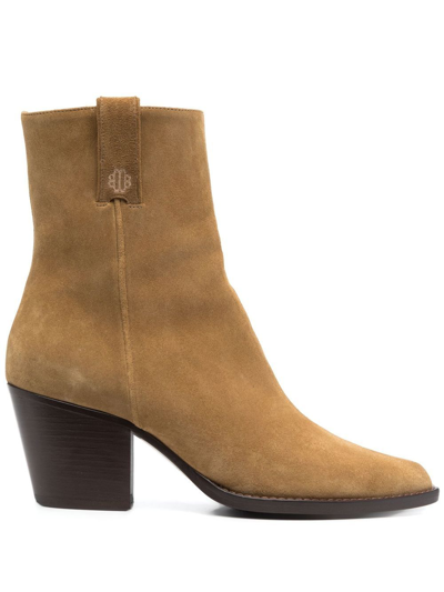 Maje 75mm Suede Ankle Boots In Neutrals