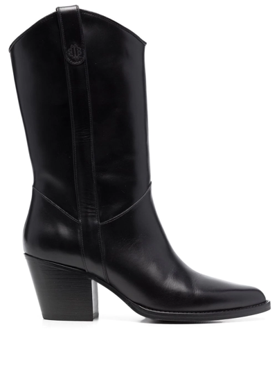 Maje 75mm Leather Cowboy Boots In Black