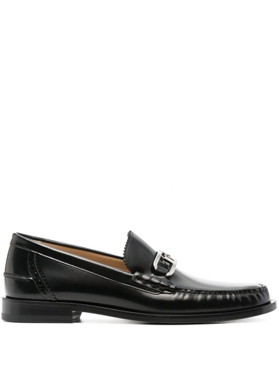 FENDI FF-PLAQUE LEATHER LOAFERS