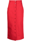 Raf Simons Red High Waist Cotton Midi Skirt In Red