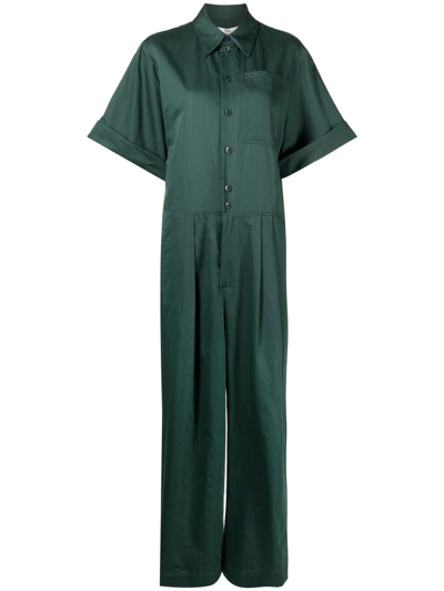 Tibi Short-sleeve Button-up Jumpsuit In Grün