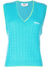 Msgm Embroidered-logo Knit Vest In #add8e6