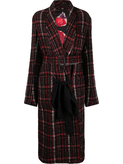 Marni Reversible Madras Coat With Double Belt In Red