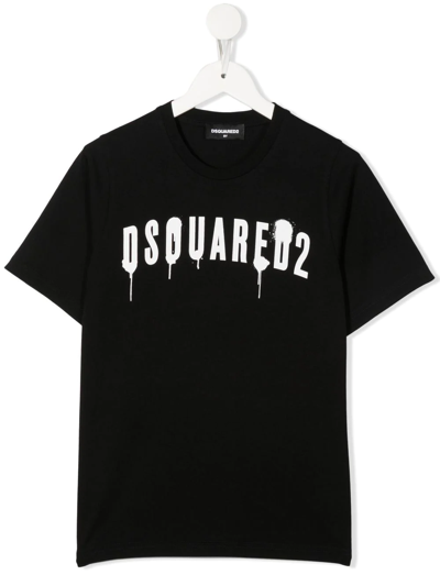 Dsquared2 Spray-paint Logo-print T-shirt In Schwarz