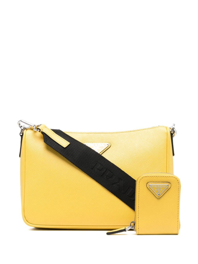 Prada Saffiano-leather Crossbody Bag In Yellow