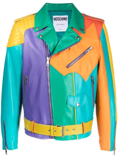 人気新品入荷 Leather Panelled Moschino Jacket ModeSens | Grün In ジャケット・アウター