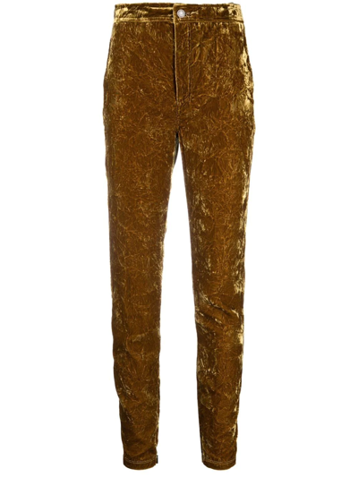 Saint Laurent Velvet-effect Slim-cut Trousers In Grün