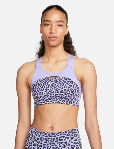 Nike Dri-fit Swoosh Leopard Print Sports Bra In Purple