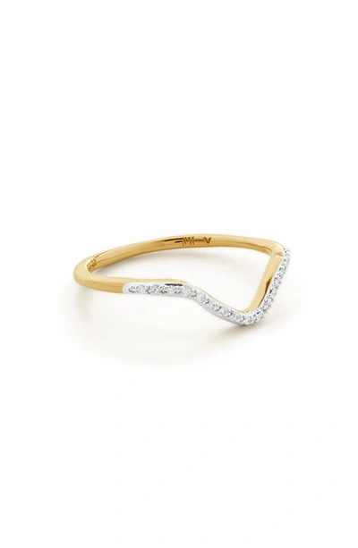 Monica Vinader Riva 18k Gold Vermeil Pavé Diamond Wishbone Stackable Ring In 18ct Gold Vermeil On Sterling