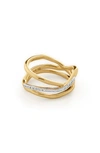 Monica Vinader Gold Riva Diamond Crossover Ring Diamond In 18ct Gold Vermeil On Sterling