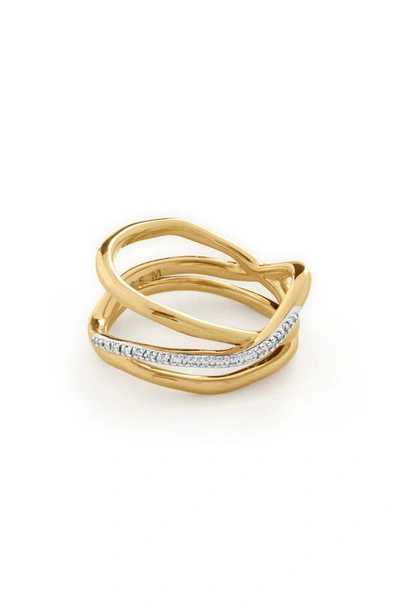 Monica Vinader Gold Riva Diamond Crossover Ring Diamond In 18ct Gold Vermeil On Sterling