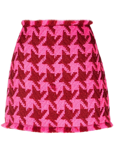 Versace Macro Check Virgin Wool Blend Tweed Miniskirt In Parade Red Fuchsia