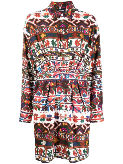 Dsquared2 Midi Shirt Dress With Multicolored Print