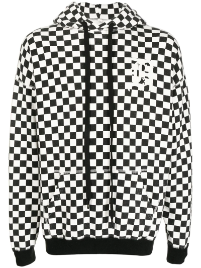 R13 Checkerboard Logo Oversized Hoodie In Black White Checker