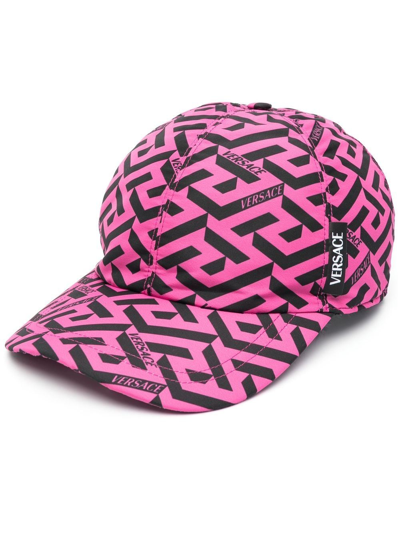 Versace Greca Logo-print Woven Baseball Cap In Pink Bkack