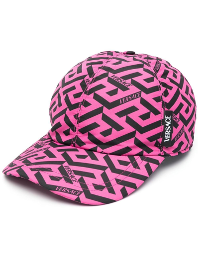 Versace Greca Logo-print Woven Baseball Cap In Fuchsia Black