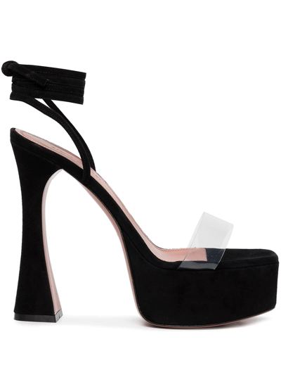 Amina Muaddi Sita Suede Ankle-wrap Platform Sandals In Black