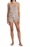 Calvin Klein Jersey Tank & Shorts Pajama 2-piece Set In Cheetah Shadow Honey Almond