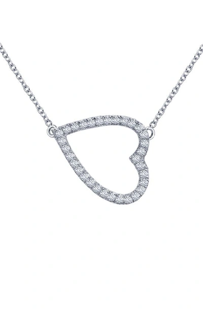 Lafonn Platinum Over Sterling Silver Simulated Diamond Pavé Sideways Heart Pendant Necklace In White