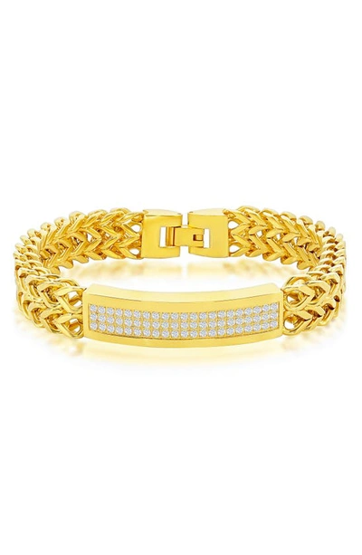 Blackjack Goldtone Plated Stainless Steel Cubic Zirconia Id Double Franco Bracelet In Yellow