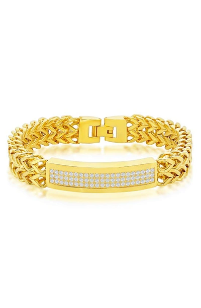 Blackjack Goldtone Plated Stainless Steel Cubic Zirconia Id Double Franco Bracelet