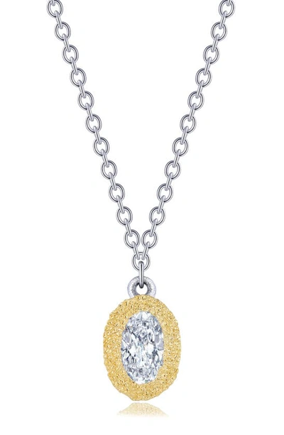 Lafonn Gold & Platinum Bonded Sterling Silver Brushed Oval Cut Simulated Diamond Pendant Necklace In White