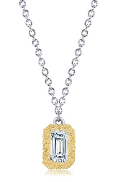 Lafonn Gold & Platinum Bonded Sterling Silver Brushed Emerald Cut Simulated Diamond Pendant Necklace In White