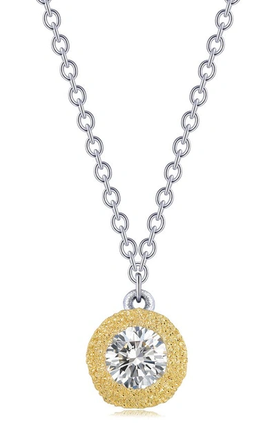 Lafonn Gold & Platinum Bonded Sterling Silver Brushed Round Cut Simulated Diamond Pendant Necklace In White