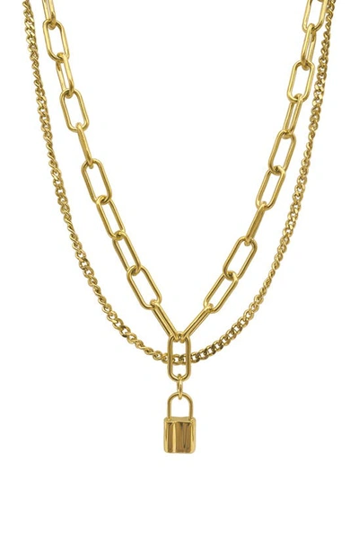 Adornia Padlock Pendant Layered Necklace In Yellow