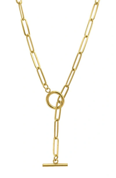 Adornia 14k Gold Plated Paper Clip Chain Lariat Necklace In Yellow
