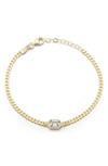 Sphera Milano 14k Gold Plated Sterling Silver Emerald Cut Cz Curb Chain Bracelet In Yellow Gold / White
