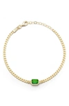 Sphera Milano 14k Gold Plated Sterling Silver Emerald Cut Cz Curb Chain Bracelet In Yellow Gold / Green