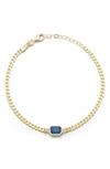 Sphera Milano 14k Gold Plated Sterling Silver Emerald Cut Cz Curb Chain Bracelet In Yellow Gold / Blue