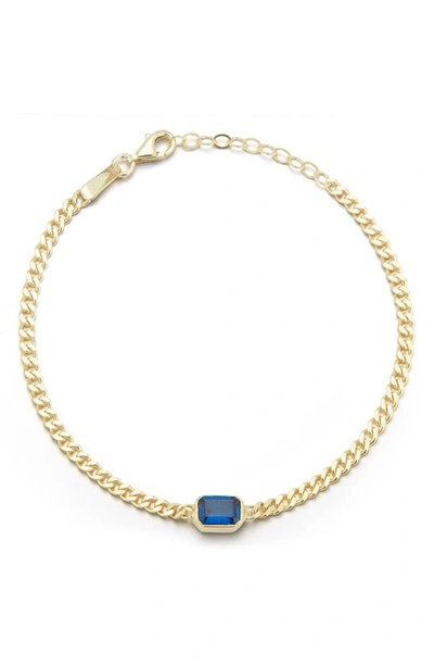 Sphera Milano 14k Gold Plated Sterling Silver Emerald Cut Cz Curb Chain Bracelet In Yellow Gold / Blue