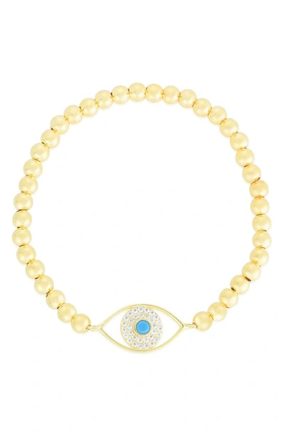 Sphera Milano Sterling Silver & Cz Evil Eye Stretch Bracelet In Yellow Gold