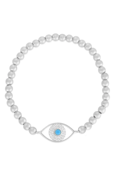 Sphera Milano Sterling Silver & Cz Evil Eye Stretch Bracelet In Silver