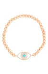 Sphera Milano Sterling Silver & Cz Evil Eye Stretch Bracelet In Rose Gold