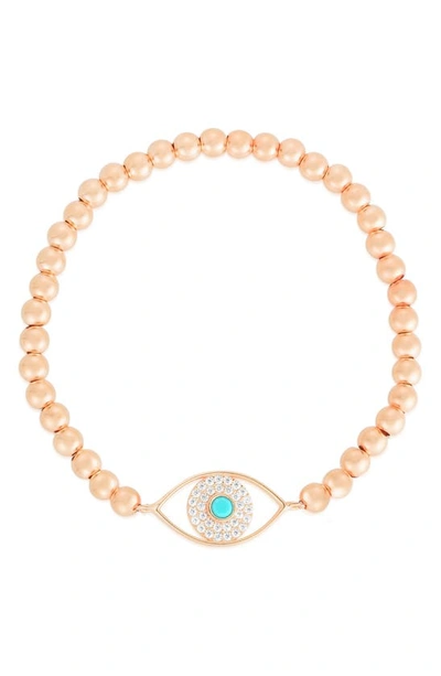 Sphera Milano Sterling Silver & Cz Evil Eye Stretch Bracelet In Rose Gold