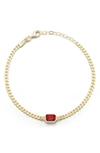 Sphera Milano 14k Gold Plated Sterling Silver Emerald Cut Cz Curb Chain Bracelet In Yellow Gold / Red