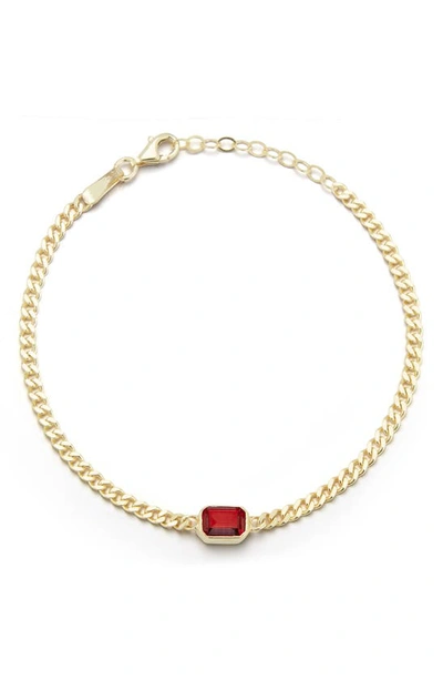 Sphera Milano 14k Gold Plated Sterling Silver Emerald Cut Cz Curb Chain Bracelet In Yellow Gold / Red