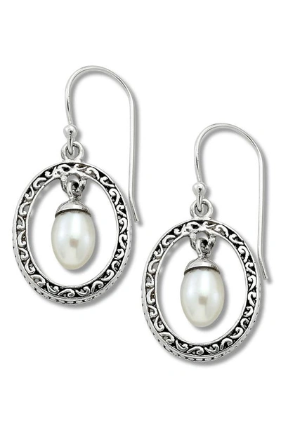 Samuel B. Sterling Silver Open Oval & 5.5mm Pearl Drop Dangle Earrings In White