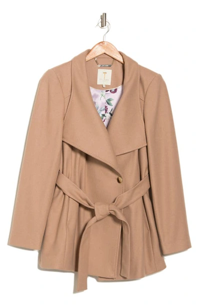 Ted Baker Rytaa Wool Blend Wrap Coat In Natural