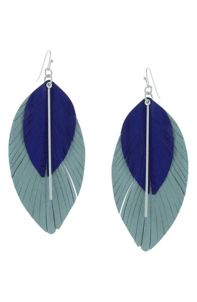 Olivia Welles Kaia Fringed Leather Earrings In Worn Silver/ Blue