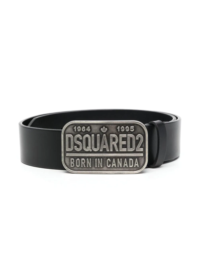 Dsquared2 Kids' Logo-plaque Buckle Leather Belt In Black