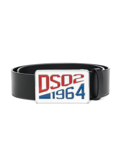 Dsquared2 Kids' Logo-buckle Leather Belt In Black